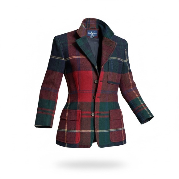 Vintage Ralph Lauren 100% Wool Tartan Plaid Blazer Union Made 90s - Picture 2 of 12